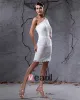 Elegant Lace Satin Sloping One Sleeve Knee Length Short Mini Wedding Dress