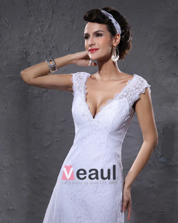 Elegant Satin Lace V Neck Knee Length Short Mini Wedding Dress