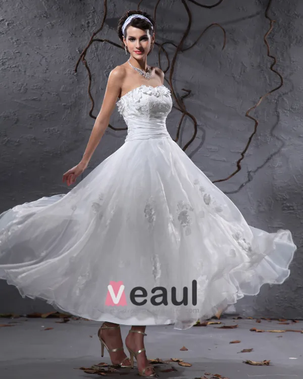 Elegante Taft Garen Applique Kralen Strapless Enkellange Korte Bruidsjurken Trouwjurken