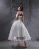 Elegant Taffeta Yarn Applique Beaded Strapless Ankle Length Short Mini Wedding Dress