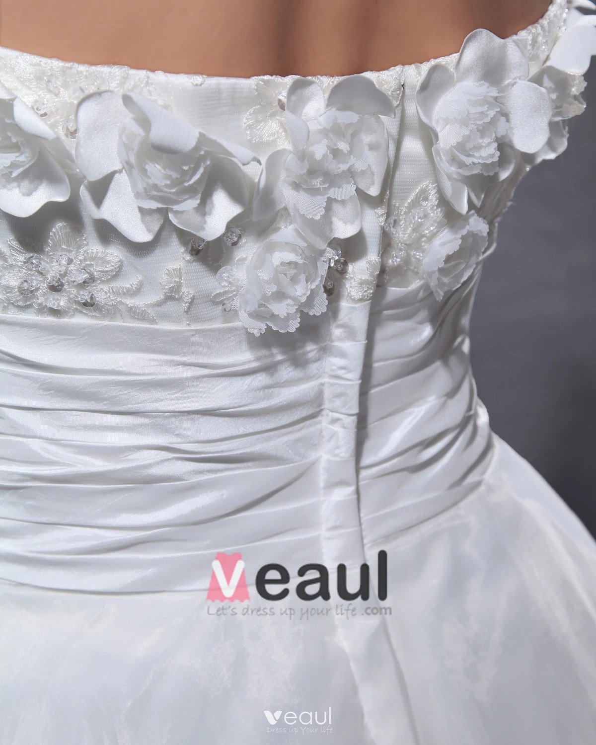 Elegant Taffeta Yarn Applique Beaded Strapless Ankle Length Short Mini Wedding  Dress