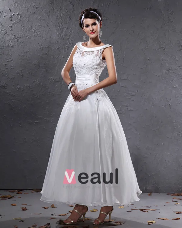 Elegante Garen Charmeuse Kralen Ronde Hals Mini Korte Bruidsjurken Trouwjurken