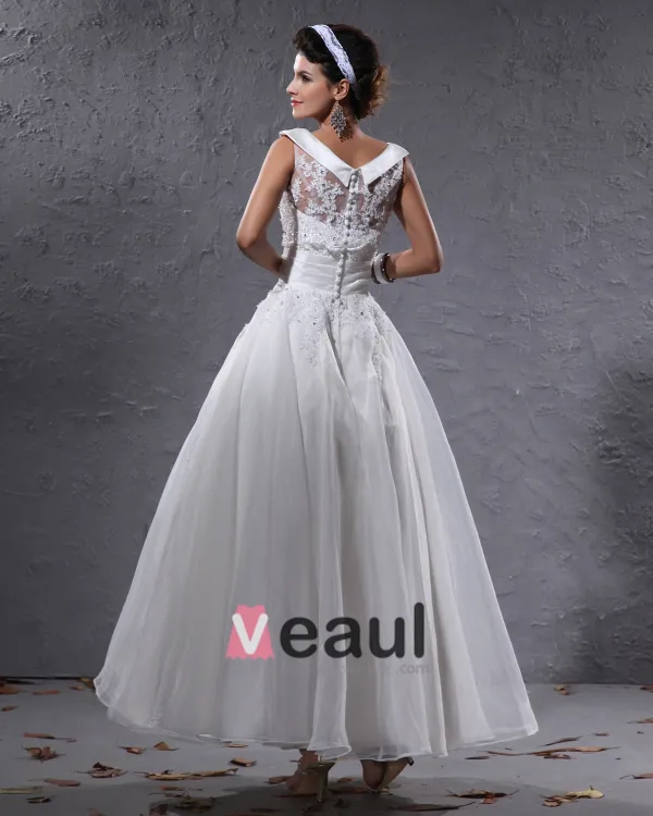 Elegante Garen Charmeuse Kralen Ronde Hals Mini Korte Bruidsjurken Trouwjurken