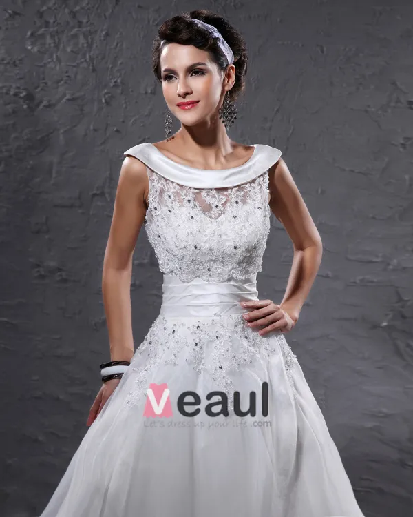 Elegante Garen Charmeuse Kralen Ronde Hals Mini Korte Bruidsjurken Trouwjurken