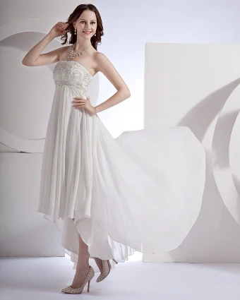 Embroidery Ruffle Chiffon Satin Floor Length Mini Bridal Gown Wedding Dress Graduation Dresses