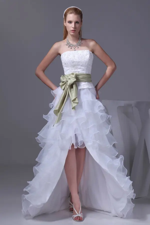Lacet De Mode Satin Organza De Soie Bowknot Bretelles Mini Robes Courtes Asymetriques De Mariage