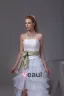 Fashion Lace Satin Organza Silk Bowknot Strapless Asymmetrical Short Mini Wedding Dresses