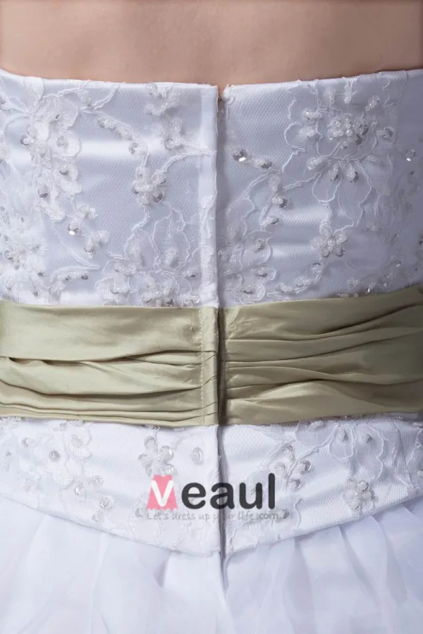 Fashion Lace Satin Organza Silk Bowknot Strapless Asymmetrical Short Mini Wedding Dresses