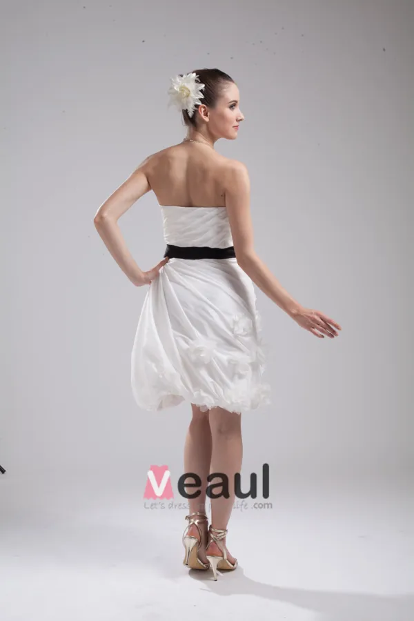 Moda Tafty Bez Ramiaczek Satyna Plisowana Mini Kolan Suknia Ślubna Krótkie Suknie Ślubne