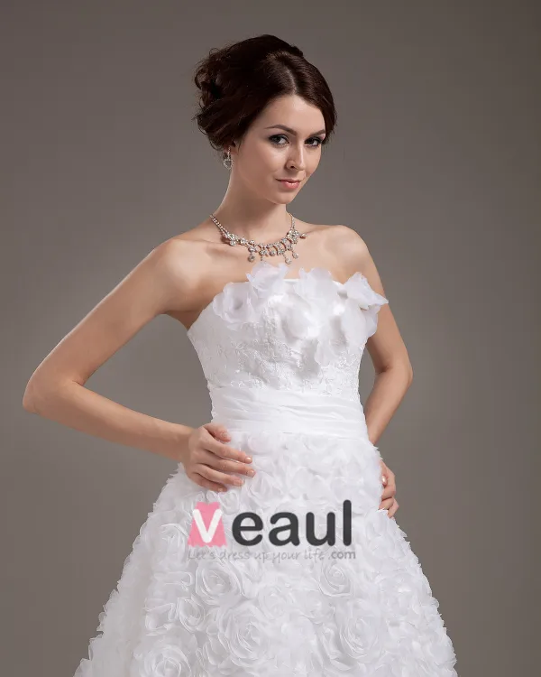 Mode D'applique De Satin Sans Bretelles Mini Robes De Mariage De The Longueur