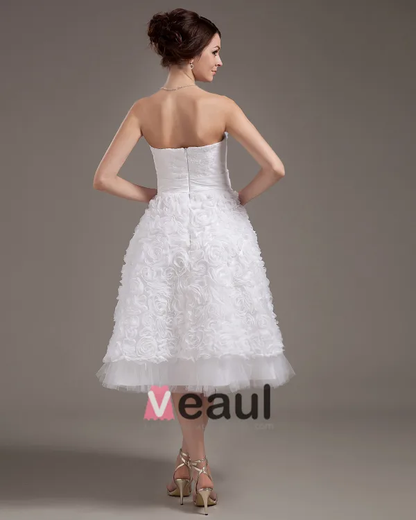 Mode D'applique De Satin Sans Bretelles Mini Robes De Mariage De The Longueur
