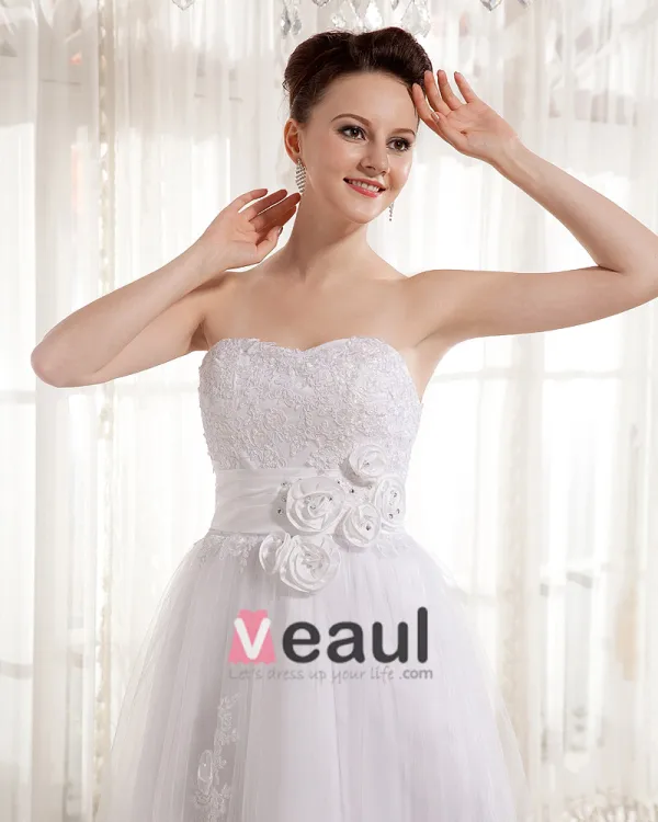 Blumen-tulle Charmeuse Sleeveless Schatz Kurz Brautkleider