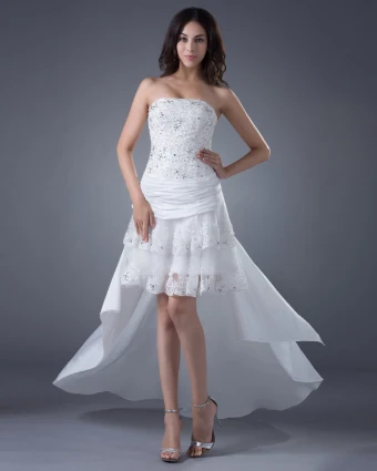 Haut Bas Satin Perlant Applique Mariée Robes De Mariage De Robe