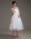 Knielangen Tüll Blumenperlen Nähen Handwerk Blumen-hochzeitskleider Kuze Brautkleid