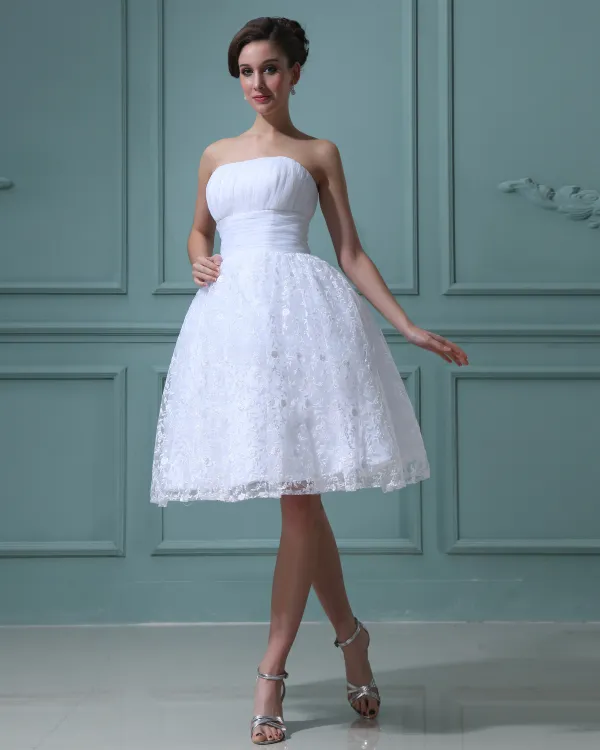Lace Yarn Ruffles Strapless Short Mini Wedding Dresses