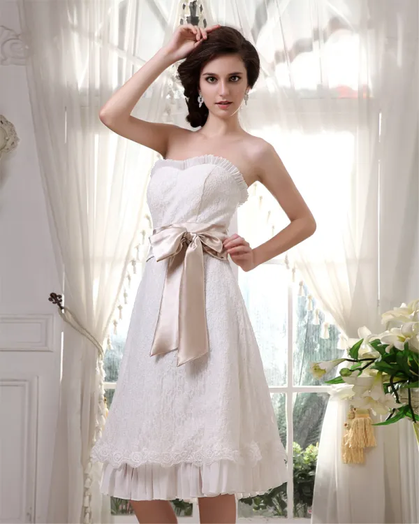 Lace Chiffon Satin Ruffle Sweetheart Short Mini Wedding Dresses
