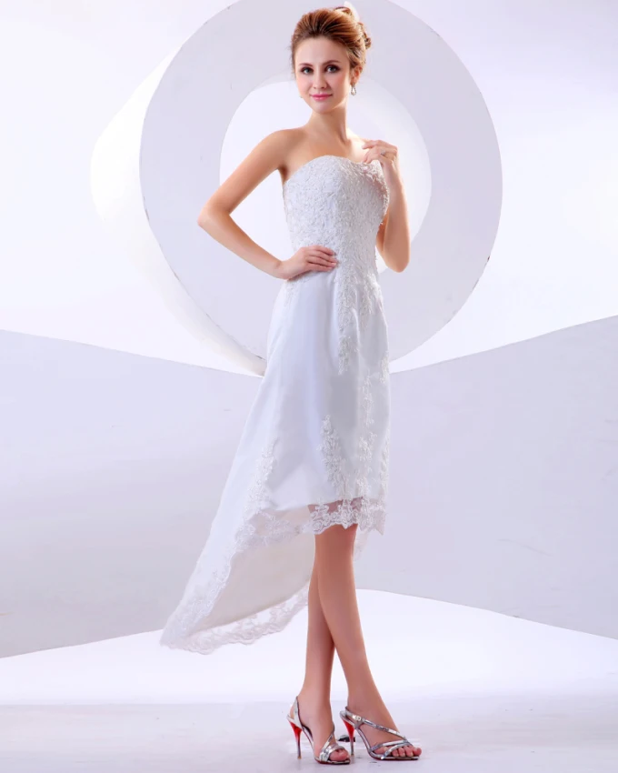 Blonder Ruffle Stroppelos Kort Brudekjoler Bryllupskjoler