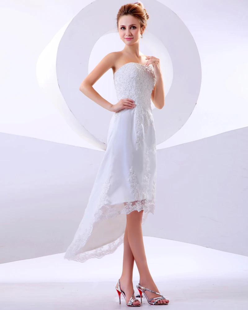 Blonder Ruffle Stroppelos Kort Brudekjoler Bryllupskjoler