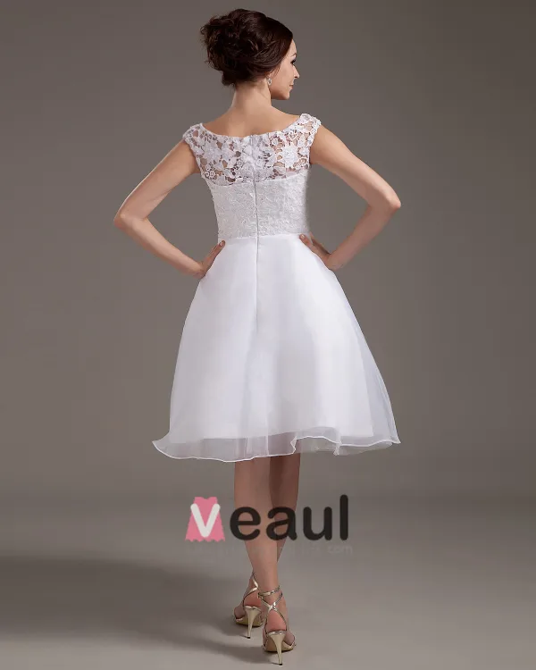 Lace Sash Jewel Short Bridal Gown Wedding Dress