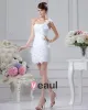 One Shoulder Pleated Beading Mini Length Satin Mini Wedding Dress