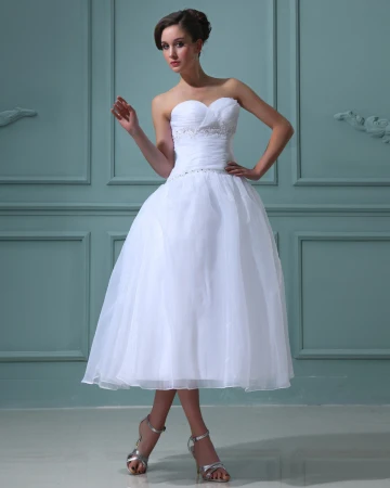 Volants Satin Tulle Perles Manches Volants Cherie Mini Robes De Mariée Courte