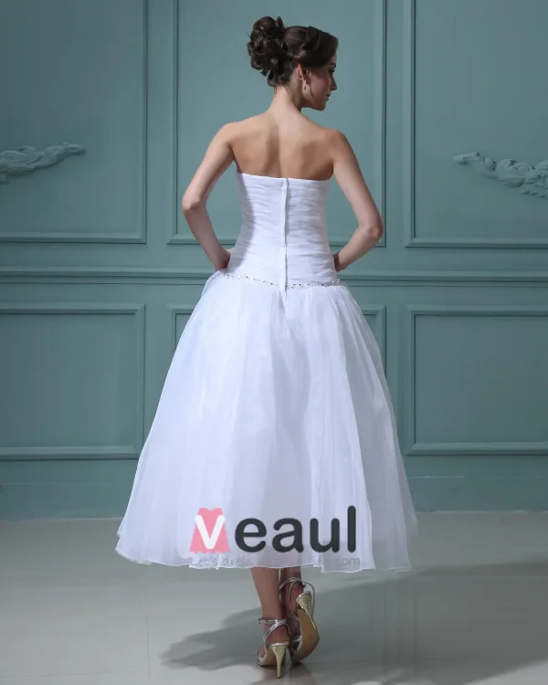 Volants Satin Tulle Perles Manches Volants Cherie Mini Robes De Mariée Courte