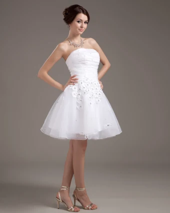 Sleeveless Mesh Satin Flowers Beading Short Mini Wedding Dresses