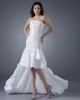Taffeta Ruffles Strapless Asymmetrical Bridal Gown Wedding Dress