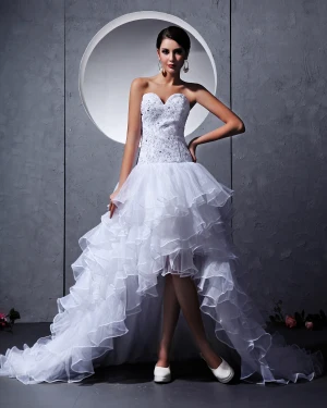 Tulle Beading Handmade Flower Sweetheart Asymmetrical Mini Wedding Dresses