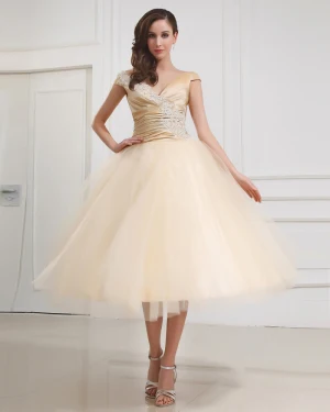 V Cou Broderie Courte Robe De Mariage Nuptiale Robe
