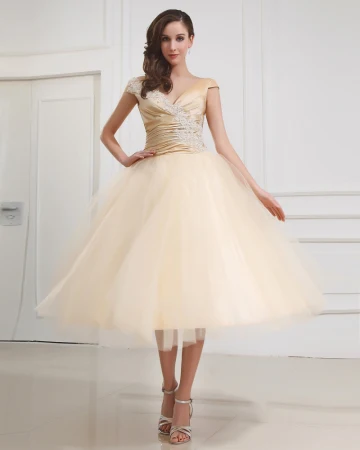 V Cou Broderie Courte Robe De Mariage Nuptiale Robe