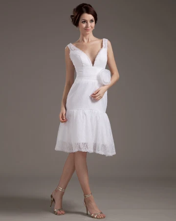 V Cou Dentelle A La Main Mini Robes De Mariage De Fleurs
