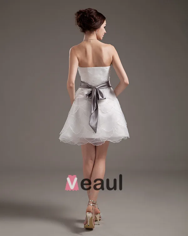 Yarn Layered Ruffle Strapless Short Bridal Gown Wedding Dress