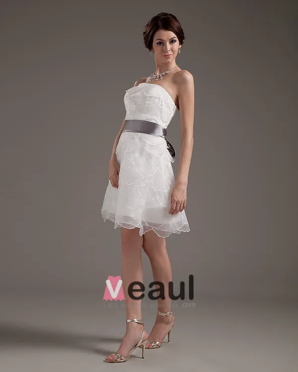 Yarn Layered Ruffle Strapless Short Bridal Gown Wedding Dress