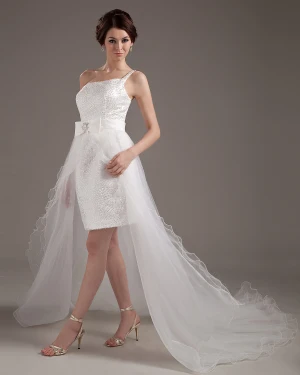 Fils D Un Volant D Epaule Asymetrique Courte De Mariée Robes De Mariage De Robe