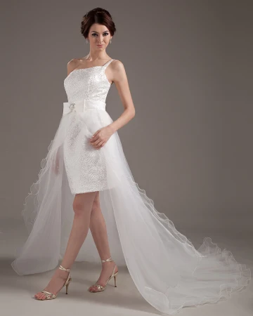 Fils D Un Volant D Epaule Asymetrique Courte De Mariée Robes De Mariage De Robe