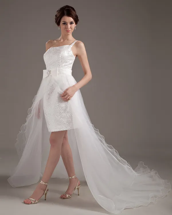 Garn One Shoulder Rüsche Kurze Asymmetrische Hochzeitskleid Brautkleider kurz