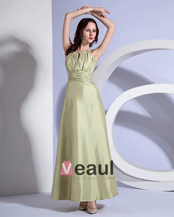 A-Line Holder Sleeveless Floor Length Taffeta Bridesmaid Dress