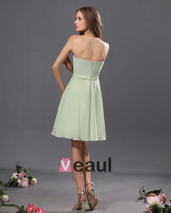 A-Line Strapless Knee Length Chiffon Satin Bridesmaid Dress