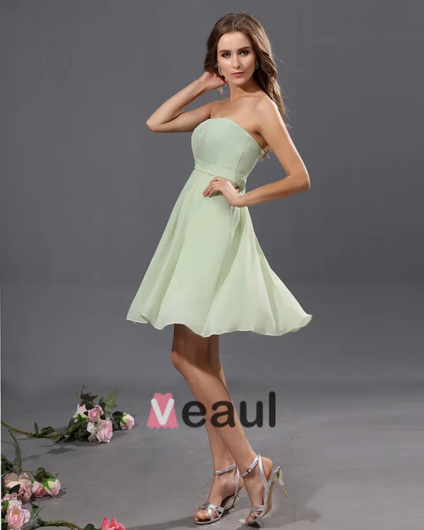 A-Line Strapless Knee Length Chiffon Satin Bridesmaid Dress