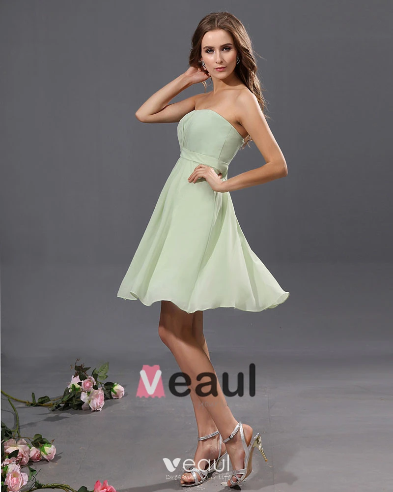 A-Line Strapless Knee Length Chiffon Satin Bridesmaid Dress A-Line Strapless Knee Length Chiffon Satin Bridesmaid Dress