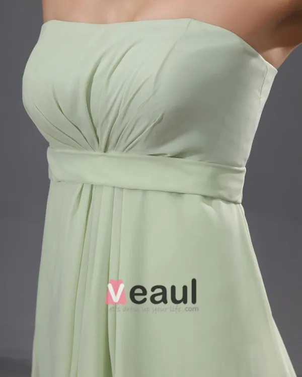 A-Line Strapless Knee Length Chiffon Satin Bridesmaid Dress