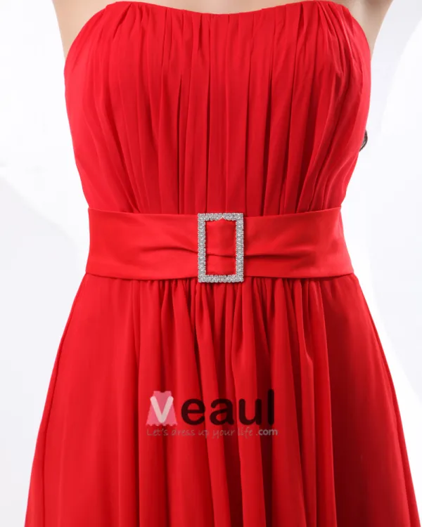 A-line Strapless Knee-Length Satin Chiffon Bridesmaid Dress