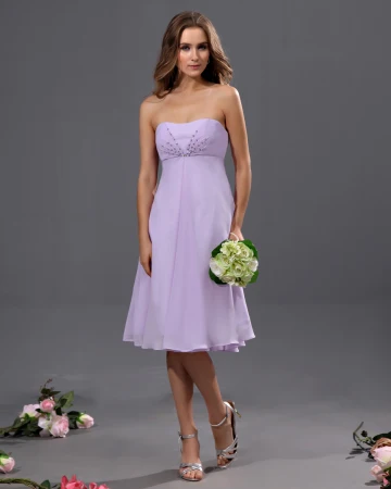 A Line Strapless Tea Length Chiffon Bridesmaid Dress