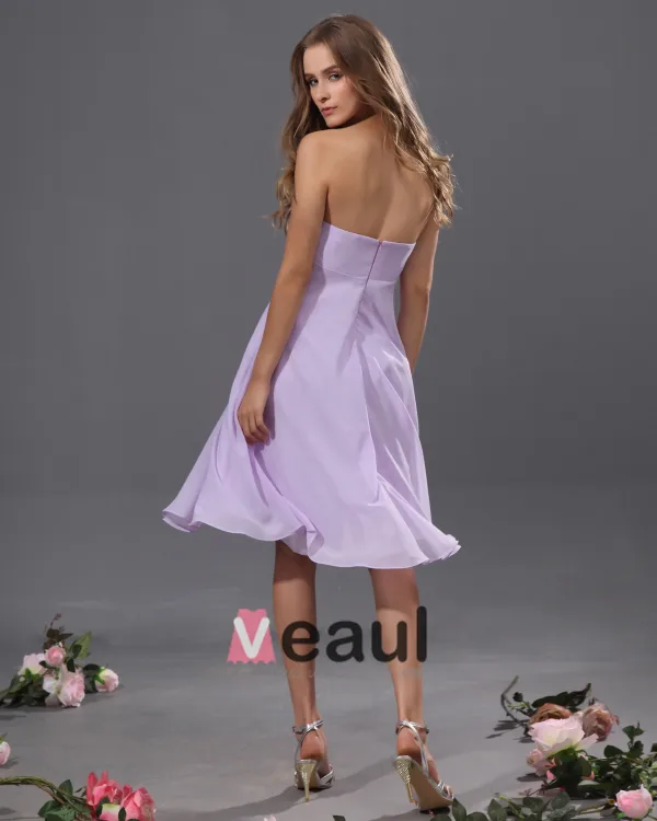 A-Line Strapless Tea Length Chiffon Bridesmaid Dress