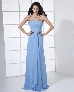 Chiffon Beading Kjaereste Gulv Lengde Brudepikekjoler