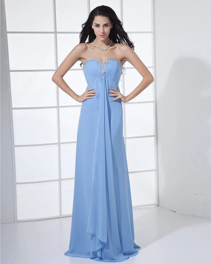 Chiffon Beading Kjaereste Gulv Lengde Brudepikekjoler