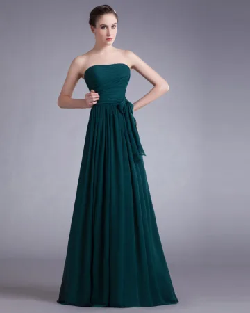Chiffon Bow Sweetheart Floor Length Pleated Bridesmaid Dress