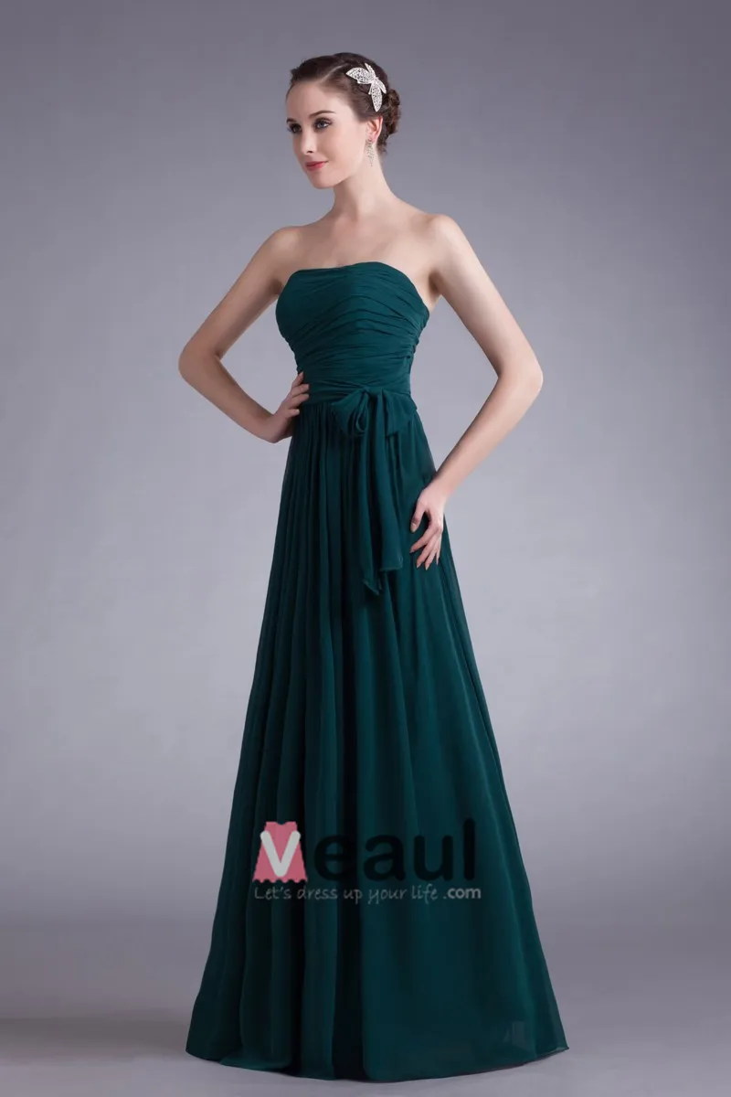 Chiffon Sløyfe Kjaereste Gulv Lengde Plissert Brudepikekjoler