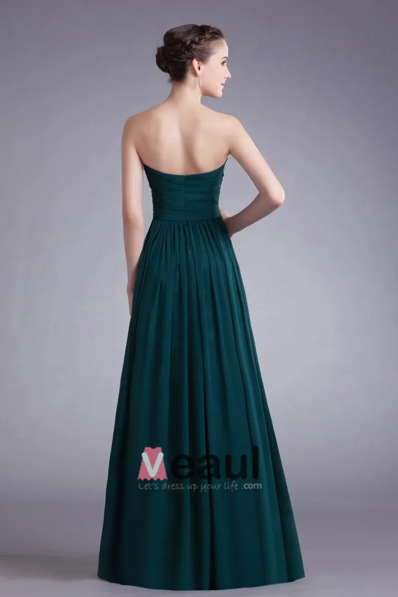 Chiffon Sløyfe Kjaereste Gulv Lengde Plissert Brudepikekjoler